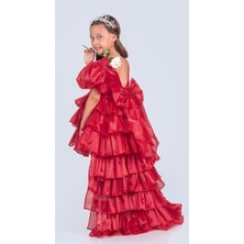 Babyaden Taşlı Taçlı Ön Kısa Arka Uzun Çıkabilen Kuyruklu Doğum Günü Parti Kız Çocuk Abiye Elbise