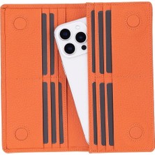 Eco Lounge Aura Hakiki Deri, El Yapımı, Telefon Bölmeli, Kadın Cüzdanı, Portakal Renk