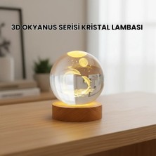 Argesco Mühendislik 3D Yunus Desenli Kristal Küre Ahşap Tabanlı Işıklı Dekor Objesi
