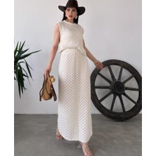 MK Beykoz Alt Üst Takım- Bluz & Etek Triko - Krem