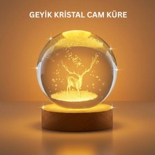 Argesco Mühendislik 3D Geyik Desenli Kristal Küre USB Işıklı Ahşap Tabanlı Oda Lambası