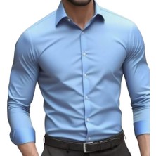 Vahik Gökyüzü Mavisi Pamuklu Saten Fit Kesim Gömlek