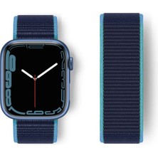 MK Beykoz Newface Apple Watch 38MM Hasırlı Cırtcırtlı Kordon - Mavi-Lacivert