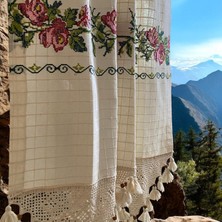 Cotopia Buldan Perde Kırmızı Kanaviçe Yöresel Dokuma