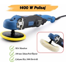 Badem10 Polisaj Makinesi Elektrikli Kablolu 180 mm 1400 W Far Parlatma Pasta Cila Kaporta 3000 Rpm Kömürlü