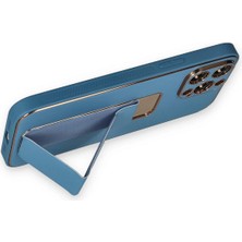 MK Beykoz Newface Iphone 13 Pro Kılıf Coco Deri Standlı Kapak - Açık Mavi