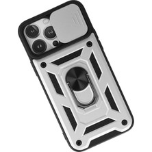 MK Beykoz Newface Iphone 13 Pro Kılıf Pars Lens Yüzüklü Silikon - Gümüş