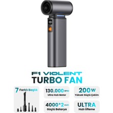 Başkenttekno F1 Violent Turbo Jet Fan 130000RPM Ultra Güçlü Motor Güçlü Vakum 4000MAH Bataryalı Üflemeli