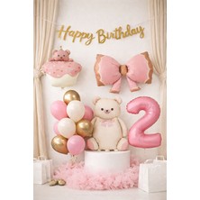 Meri Parti Teddy Ayıcık Konsept Balon Seti – Pudra Pembe Gold Doğum Günü Parti Dekoru Folyo Balon Süsleme Seti