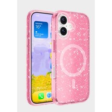 Paladyum Case iPhone 16 Plus Uyumlu Magsafe Özellikli Pembe Simli Allstar Kapak