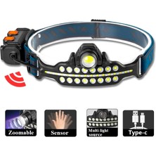 Buğz Fithome W690 7 Aydınlatma Modlu Xpe Cob  LED Sensörlü Dahili Pilli USB Şarj Edilebilir Kafa Feneri