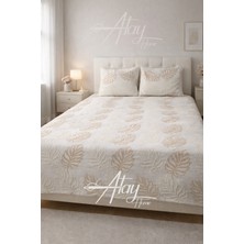 Atay Home Yaprak Desenli Modern Çift Kişilik Yatak Örtüsü Takımı 240X250 3 Parça Beyaz Renk