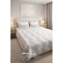 Atay Home Yaprak Desenli Modern Çift Kişilik Yatak Örtüsü Takımı 240X250 3 Parça Beyaz Renk