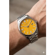 Lee Cooper Sarı Kadran Erkek Kol Saati | 45 mm Gümüş Renk Çelik Kasa, Çelik Kordon, 5 Atm