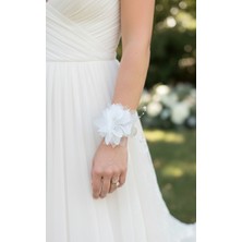 Beyaz Kumaş Çiçekli Gelin , Nedime , Lohusa Bilekliği, Parti Aksesuarı