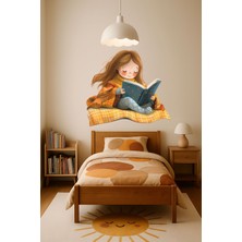 Aysha Tasarım Duvar Sticker – Okuma Temalı Kitap Okuyan Kız Figürlü Çocuk Odası Duvar Sticker