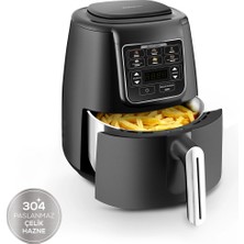 Allians 4l Çelik Airfryer, Köz ve Steel Xl, Siyah Gümüş, 4 Kişilik, Pratik Kullanım