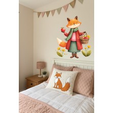 Aysha Tasarım Duvar Stickerı - Elma Bahçesinde Tilki Duvar Stickerı – Meyve Toplayan Hayvan Figürlü Çocuk Odası Duvar Stickerı