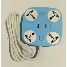 abnturk 6' Lı Kablo Uzunluğu 2 Metre Açma Kapama Düğmeli 2 Usb'li Uzatma Kablolu Dünya Prizi