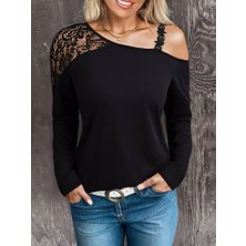 Fresco Scarfs Kadın Tek Omuzu Açık Askılı Dantelli Viskon Bluz