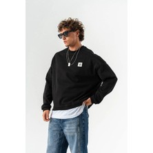 Dune Clothings Ethnic Blue Art Oversize Pamuk 3 Iplik Şardonlu Siyah Sweatshirt