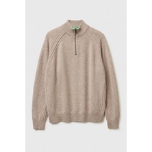 United Colors Of Benetton Bej Erkek ERK_%100 Yün Fermuar Detaylı Dik Yaka Kazak Model Kodu: ( 1006U202B530)