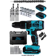 PremiumPort 24 Parça Plastik Mandrenli Darbeli Şarjlı Matkap, Mavi