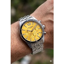 Lee Cooper Kronograf Erkek Kol Saati | 45MM Çelik Kasa, Çelik Kordon, Sarı Kadran