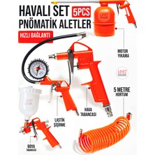 PremiumPort Çok Fonksiyonlu 5 Parça Havalı Kompresör Seti, Boya ve Lastik Şişirme