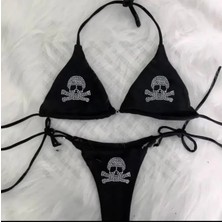 Punix Punıx Özel Seri Silver Kuru Kafa Baskılı Üçgen Brazilyan Seksi Beachwear Kadın Bikini Takımı
