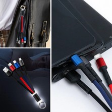 Eco Lounge Işıklı Anahtarlık Model 3 In 1 USB Çıkışlı Mikro,type-C ve Iphone Uyumlu Şarj Kablosu
