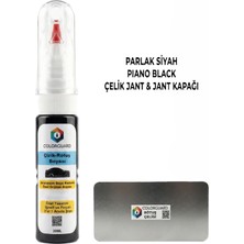 COLORGUARD Parlak Siyah-Piano Black Çelik Jant-Jant Kapağı İğneli ve Fırçalı Özel Tasarım Şişe Rötuş Boyası ve Profesyonel Rötuş Çeliği Seti