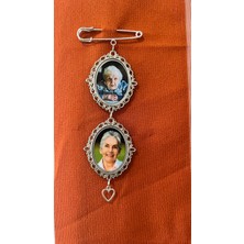 Zemora Jewelry 2 Fotoğraflı Kişiye Özel Gümüş Anı Çengeli – Hatıra Iğnesi, Gelin Buketi & Damatlık Yaka Iğnesi