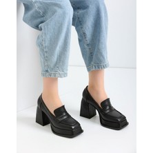 Emienza Tower 1.sınıf Vegan Deri(Siyah Hakiki Deri) Platform Topuklu Ayakkabı