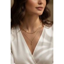 Altın Kaplama Ikili Zincir Harf Kolye , Kişiye Özel Hediye Kolye