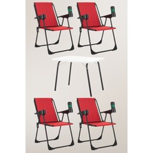 Dekozum 4 Adet Katlanır Bardaklıklı Kamp Sandalye ve Masa Seti,taşınabilir Piknik Bahçe Sandalyesi Masa Seti