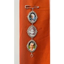 Zemora Jewelry 3 Fotoğraflı Kişiye Özel Gümüş Anı Çengeli – Hatıra Iğnesi, Gelin Buketi & Damatlık Yaka Iğnesi