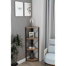 Dekozum 4 Raflı Metal Köşe Kitaplık Rafı Dekoratif Aksesuar Rafı