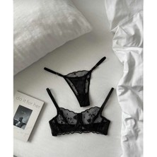 Freya Siyah Çiçek Desenli Balenli Tanga Model Iç Çamaşırı