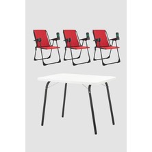 Dekozum 3 Adet Katlanır Bardaklıklı Kamp Sandalye ve Masa Seti,taşınabilir Piknik Bahçe Sandalyesi Masa Seti