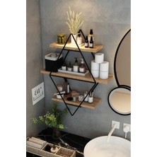 Dekozum Siyah Çam Büyük Boy Duvar Rafı, Baklava Duvar Rafı, Gold Metal Duvar Rafı, Kitaplık Duvar Rafı