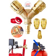 PremiumPort Havalı Kompresörler Için 2'li Çıkış ve Giriş Takımı, 1/2-1/4 Uyum