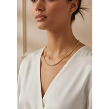 Kadın Gold Altın Kaplama Halat Zincir Kolye - Kararmaya Dayanıklı Şık Tasarım