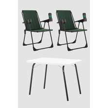 Dekozum 2 Adet Katlanır Bardaklıklı Kamp Sandalye ve Masa Seti,taşınabilir Piknik Bahçe Sandalyesi Masa Seti