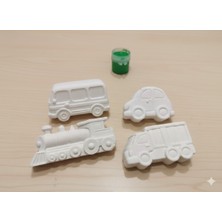 Dudu Gift Taş Tozu Boyama Seti- Mini Taşıtlar - 4'lü Set + 6 Ana Renk Boya+Fırça