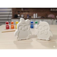Dudu Gift Taş Tozu Boyama Seti- Penguenler - 2'li Set + 6 Ana Renk Boya+Fırça