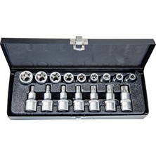 16 Parça 1/2inç Cr-V Torx ve E Tipi Torx Lokma Seti