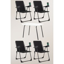 Dekozum 4 Adet Katlanır Bardaklıklı Kamp Sandalye ve Masa Seti,taşınabilir Piknik Bahçe Sandalyesi Masa Seti