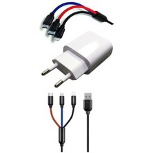 Royaleks Çoklu Hızlı Şarj Kablosu ve Hızlı Şarj Soketi Type-C Mikro Iphone Uyumlu 1.2 Metre 3A