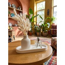 MG Concept Damla Form Taş Tozu Dekoratif Vazo (10×8 Cm) + Cam Şişe Çubuklu Oda Kokusu + 20 cm Taş Tozu Tepsi Seti – Modern Salon, Banyo ve Antre Ev Dekorasyon Aksesuarı